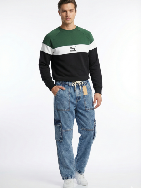 men’s premium color block sweatshirt with slim fit denim jeans