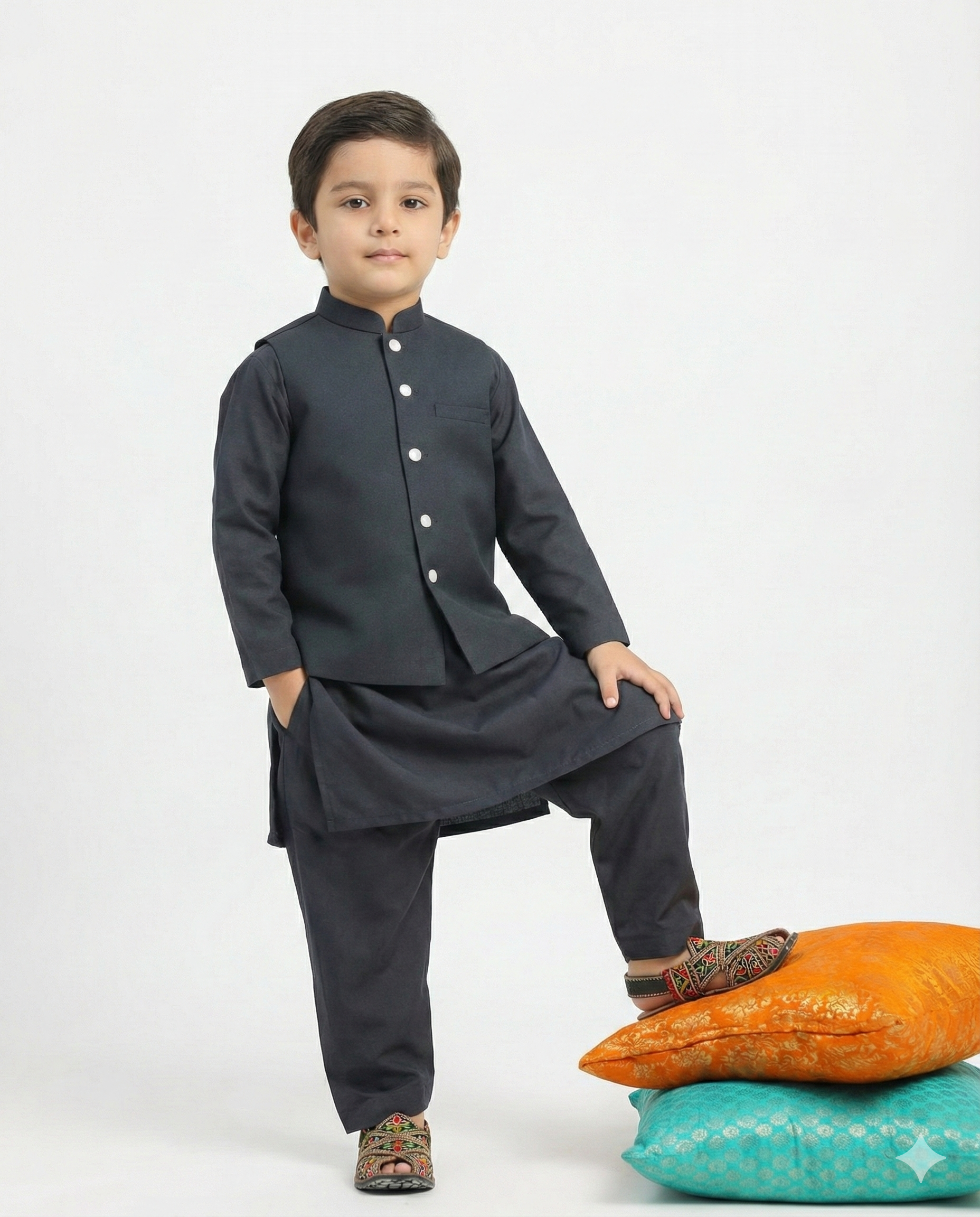 boys charcoal grey kurta shalwar & waistcoat set festive ethnic wear for kids boys charcoal grey kurta shalwar & waistcoat set festive ethnic wear for kids