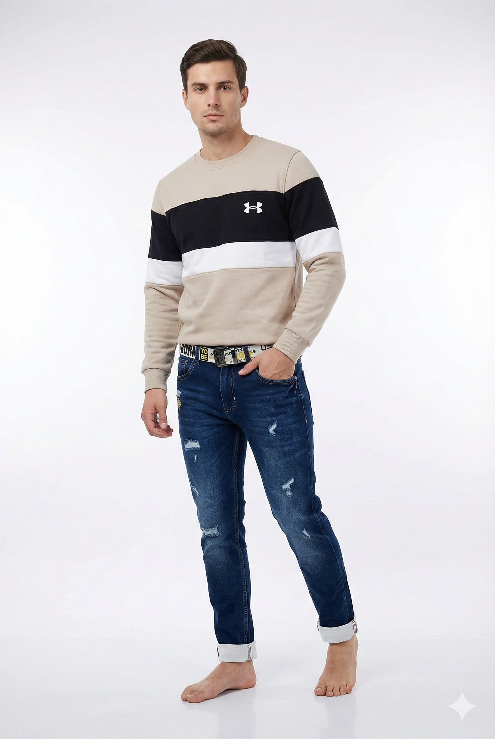 men’s premium color block sweatshirt with slim fit denim jeans men’s premium color block sweatshirt with slim fit denim jeans