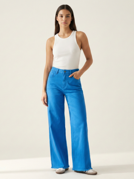 women's vibrant blue high waist wide leg jeans street style denim