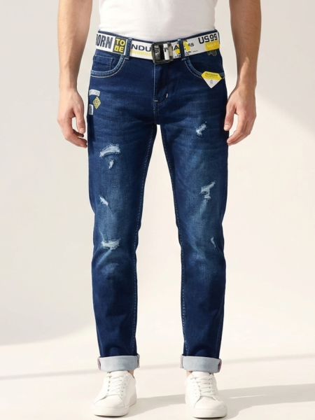 women's high waist wide leg denim jeans with white butterfly & floral embroidery medium wash