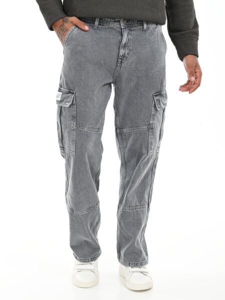 baggy fit denim cargo gray