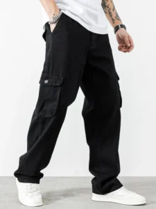 black baggy men cargo jeans