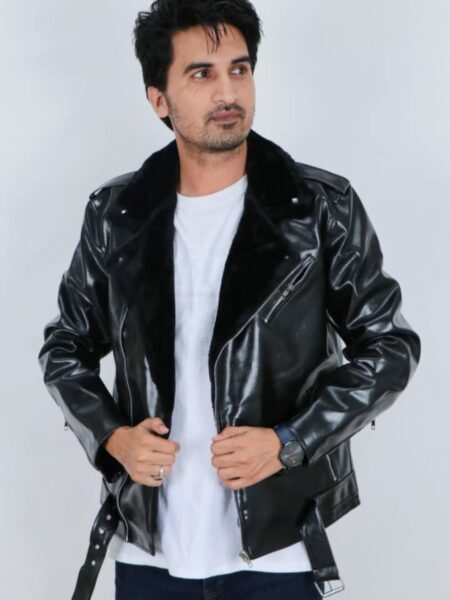 new fashion biker style black pu leather jacket
